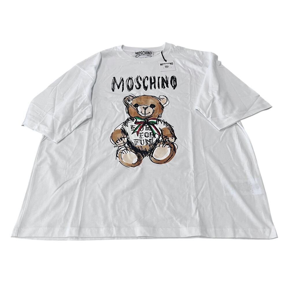 Moschino Couture Teddy Bear Sketch Oversized T-Shirt NWT White IT52/XL $395